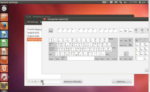 screenshot: Check selected keyboard layout