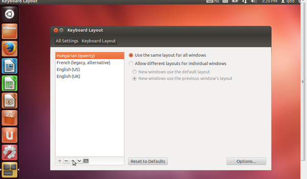 screenshot: Position selected keyboard layout to the top of the list