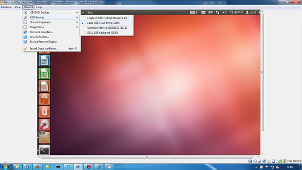 screenshot: Access USB drive in VM